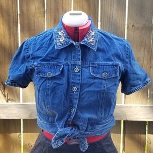 Vintage Denim Floral & Paisley embroidered summer spring top